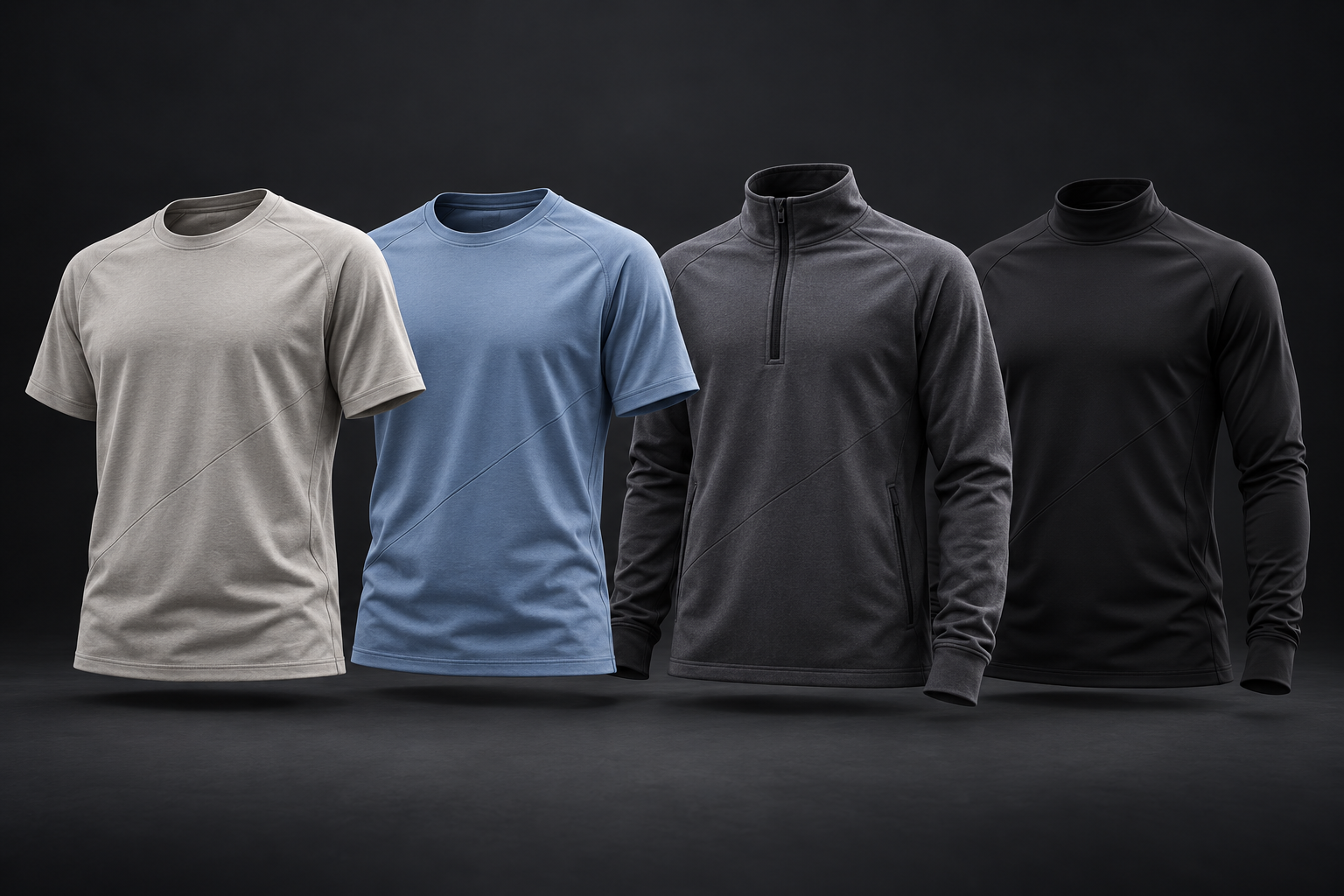 A neutral collection of performance shirts and training layers